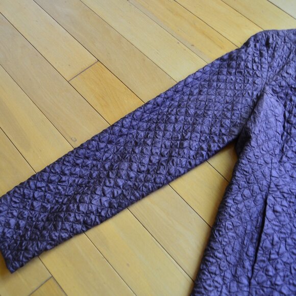 Eileen Fisher plum quilted lined 100% silk jacket W pockets Size S - Picture 5 of 15